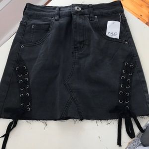 Black jean lace up skirt
